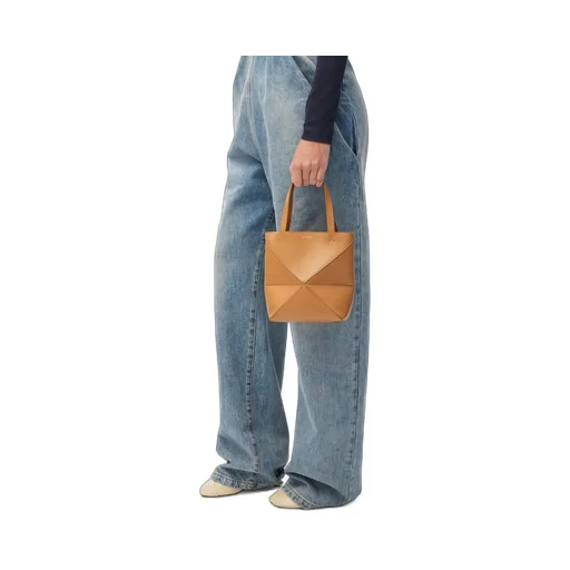 Mini Puzzle Fold tote in shiny calfskin