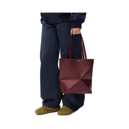 Medium Puzzle Fold tote in shiny calfskin