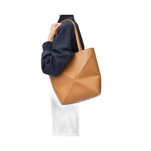 Medium Puzzle Fold tote in shiny calfskin
