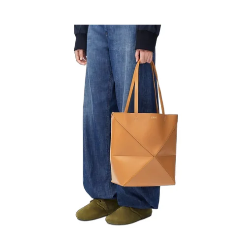 Medium Puzzle Fold tote in shiny calfskin