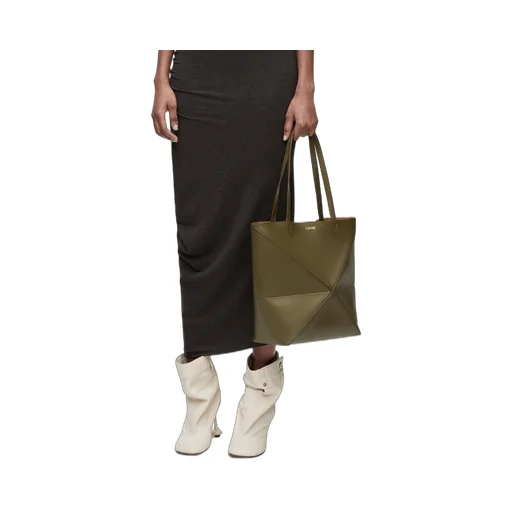 Medium Puzzle Fold tote in shiny calfskin
