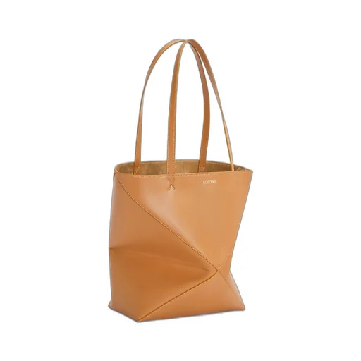 Medium Puzzle Fold tote in shiny calfskin
