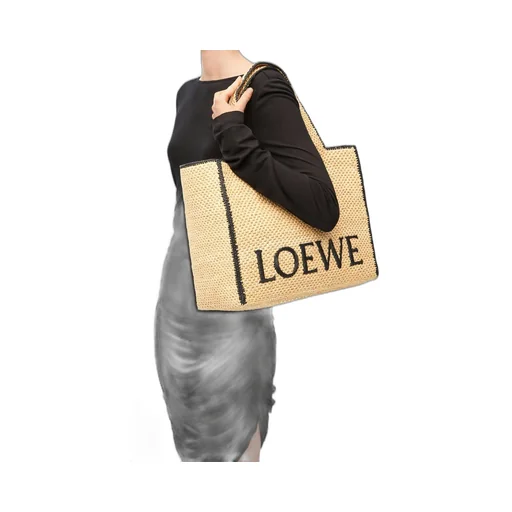 Large LOEWE Font tote in raffia
