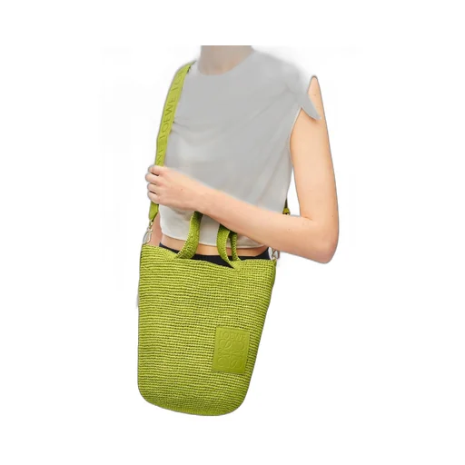 Mini Slit bag in raffia and calfskin