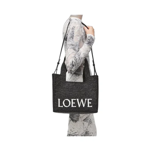 Medium LOEWE Font Tote in raffia