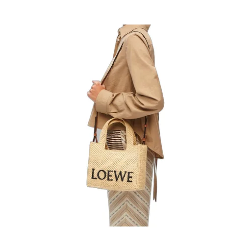 Small LOEWE Font tote in raffia