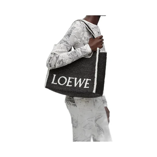 Large LOEWE Font Tote in raffia