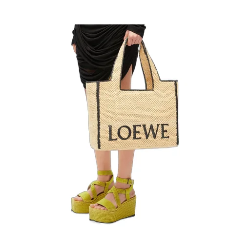 Large LOEWE Font tote in raffia