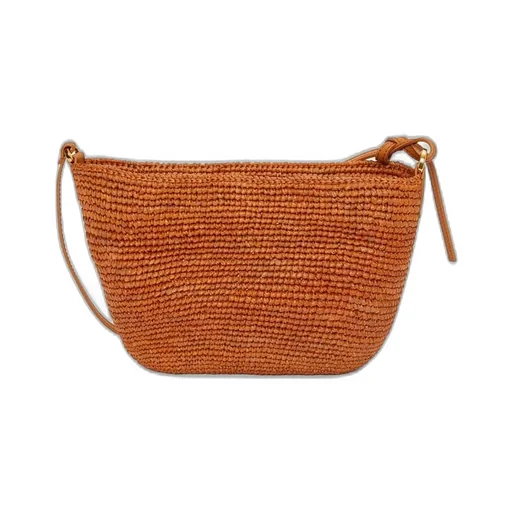 Slit Pochette bag in raffia and calfskin