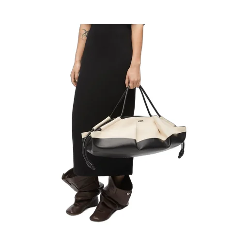 XL Paseo bag in shiny nappa calfskin and canvas