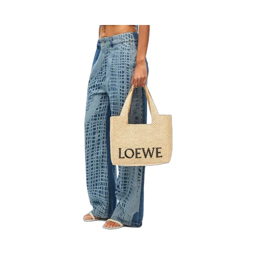 Medium LOEWE Font tote in raffia