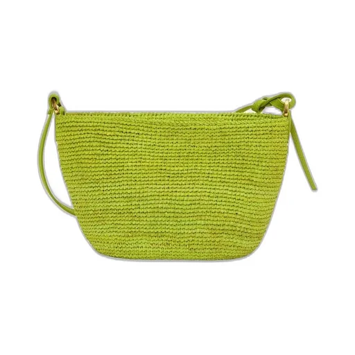 Slit Pochette bag in raffia and calfskin
