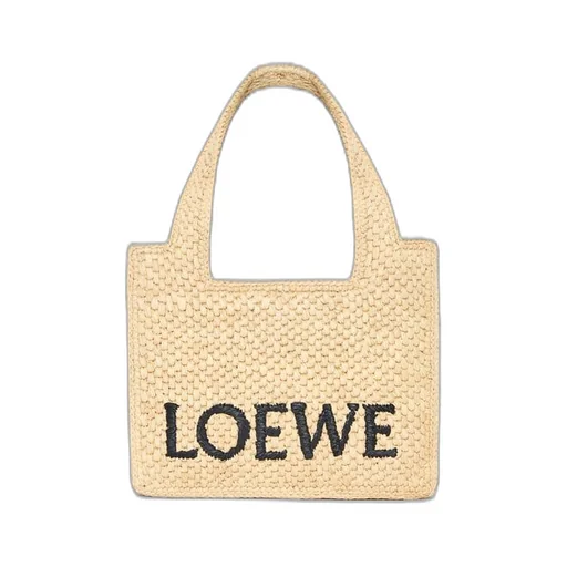 Mini LOEWE Font tote in raffia