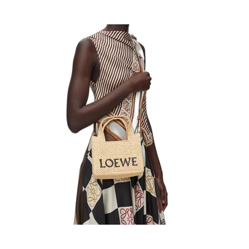 Mini LOEWE Font tote in raffia