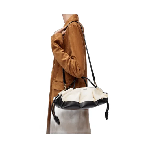 Small Paseo bag in shiny nappa calfskin and canvas