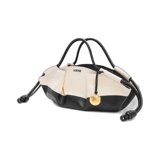 Small Paseo bag in shiny nappa calfskin and canvas