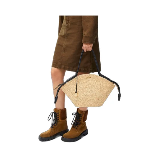 Small Paseo basket in raffia and nappa calfskin