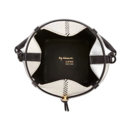 Treasure Bako bucket in canvas jacquard and calfskin