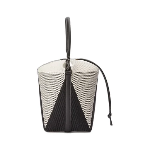 Treasure Bako bucket in canvas jacquard and calfskin