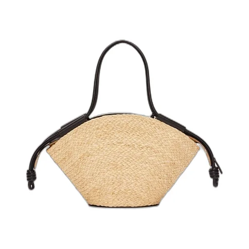 Small Paseo basket in raffia and nappa calfskin