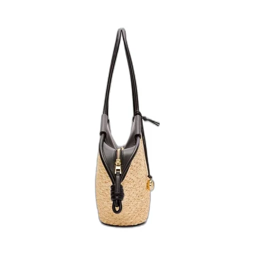 Small Paseo basket in raffia and nappa calfskin
