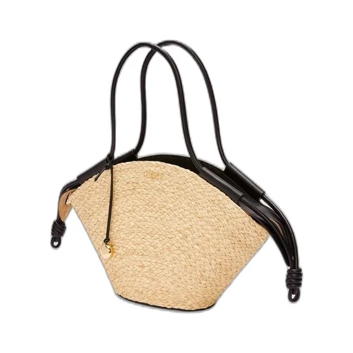 Small Paseo basket in raffia and nappa calfskin