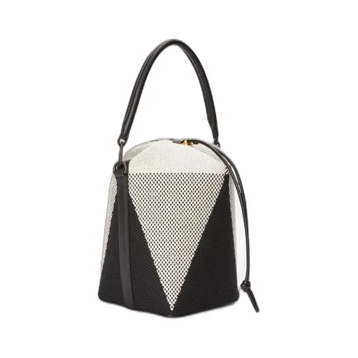 Treasure Bako bucket in canvas jacquard and calfskin
