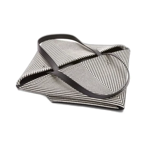 XL Puzzle Fold tote in canvas jacquard and calfskin