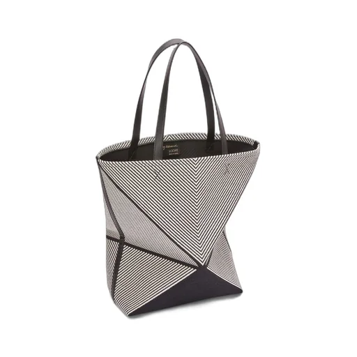 XL Puzzle Fold tote in canvas jacquard and calfskin