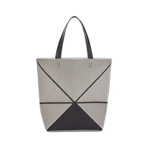 XL Puzzle Fold tote in canvas jacquard and calfskin