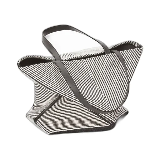 XL Puzzle Fold tote in canvas jacquard and calfskin