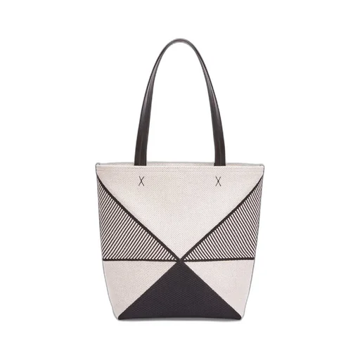 Medium Puzzle Fold tote in canvas jacquard and calfskin