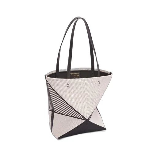 Medium Puzzle Fold tote in canvas jacquard and calfskin