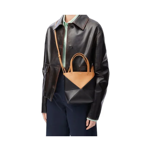 Mini Puzzle Fold Tote in shiny calfskin