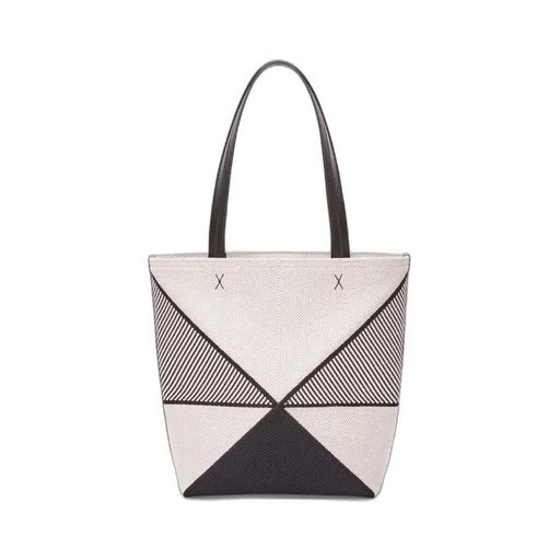 Medium Puzzle Fold tote in canvas jacquard and calfskin