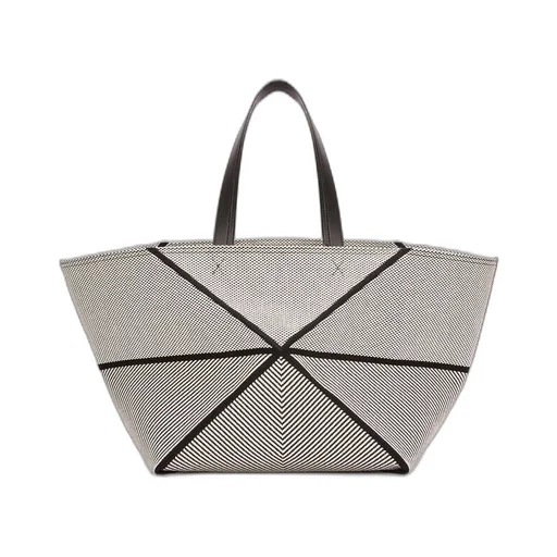 XXL Puzzle Fold tote in canvas jacquard and calfskin