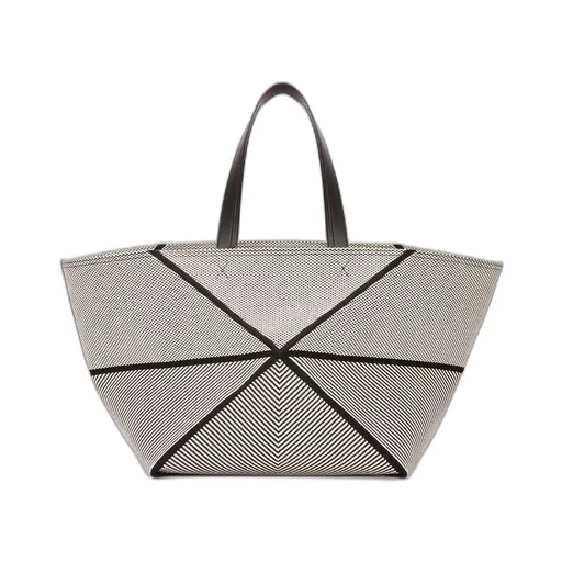 XXL Puzzle Fold tote in canvas jacquard and calfskin
