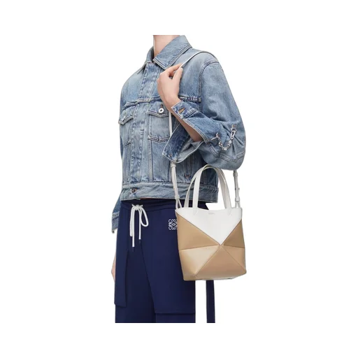 Mini Puzzle Fold Tote in shiny calfskin