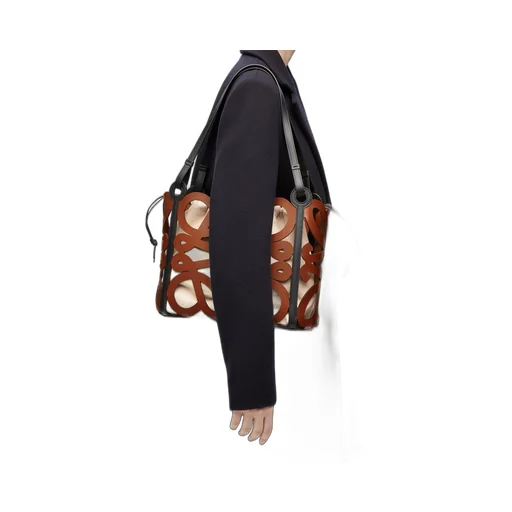 Small Anagram cut-out tote in calfskin