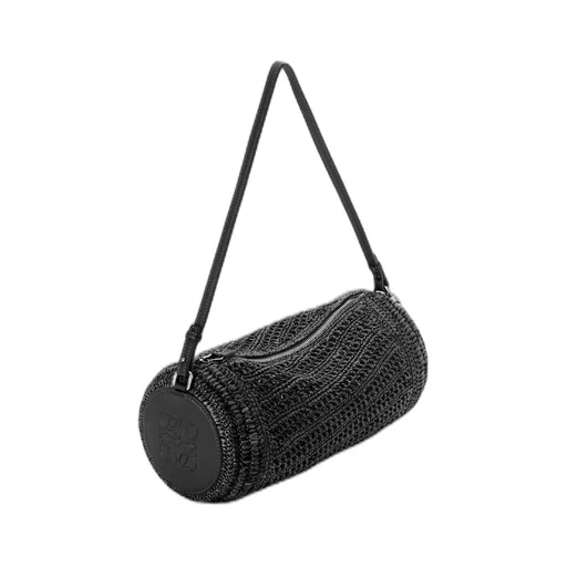 Bracelet pouch in raffia and calfskin