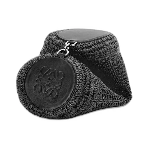 Bracelet pouch in raffia and calfskin