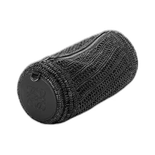 Bracelet pouch in raffia and calfskin