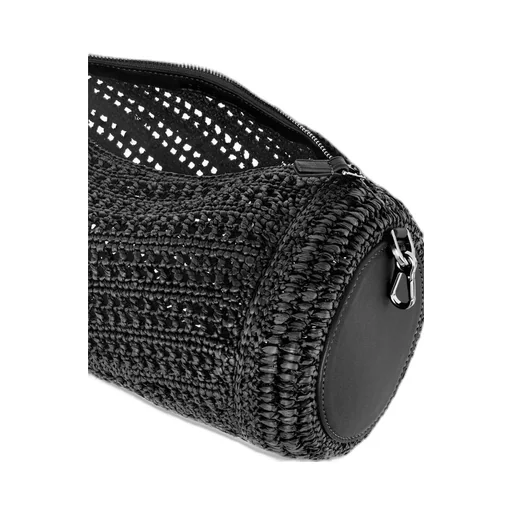 Bracelet pouch in raffia and calfskin