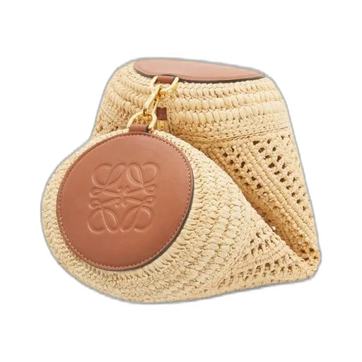 Bracelet pouch in raffia and calfskin
