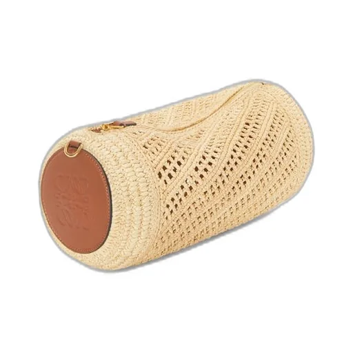 Bracelet pouch in raffia and calfskin