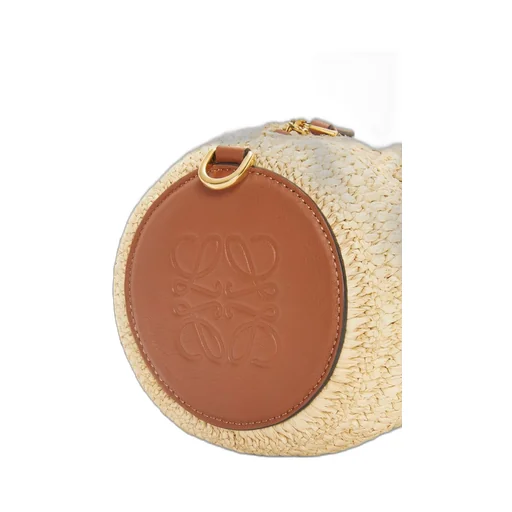 Bracelet pouch in raffia and calfskin