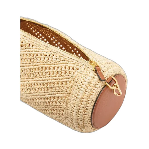 Bracelet pouch in raffia and calfskin
