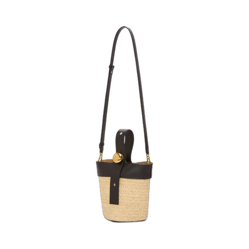 Mini Pebble Bucket bag in raffia and calfskin