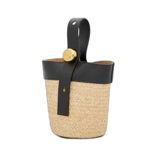 Mini Pebble Bucket bag in raffia and calfskin