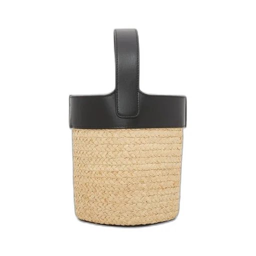 Mini Pebble Bucket bag in raffia and calfskin